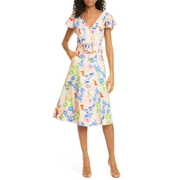 Tanya Taylor Linen Blend Floral Dress Size 6 Retails $645 Casual Wedding Guest